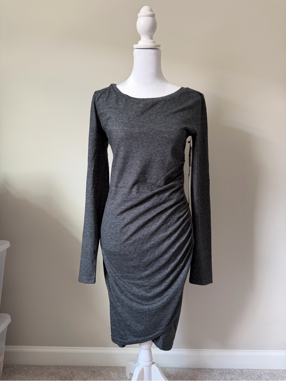 Nordstrom Charcoal Gray Long-Sleeve Ruched Midi Dress
